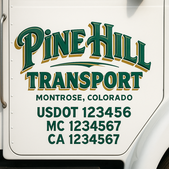 Custom Truck Door Decal Sticker Lettering Signs with US DOT, MC, CA, KYU VIN For Semi-Trucks, Work Trucks & Businesses