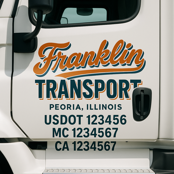 Custom Truck Door Decal Sticker Lettering Signs with US DOT, MC, CA, KYU VIN For Semi-Trucks, Work Trucks & Businesses