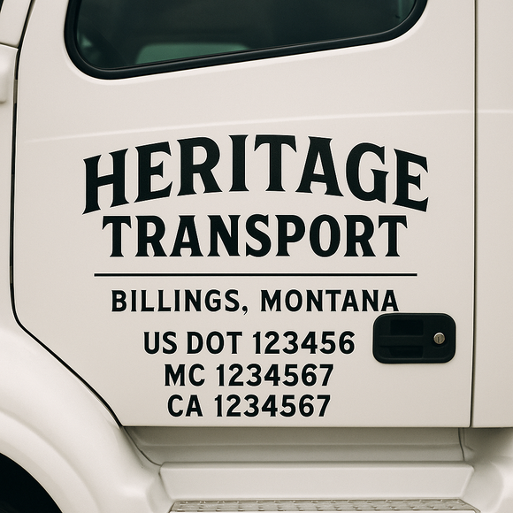 Custom Truck Door Decal Sticker Lettering Signs with US DOT, MC, CA, KYU VIN For Semi-Trucks, Work Trucks & Businesses