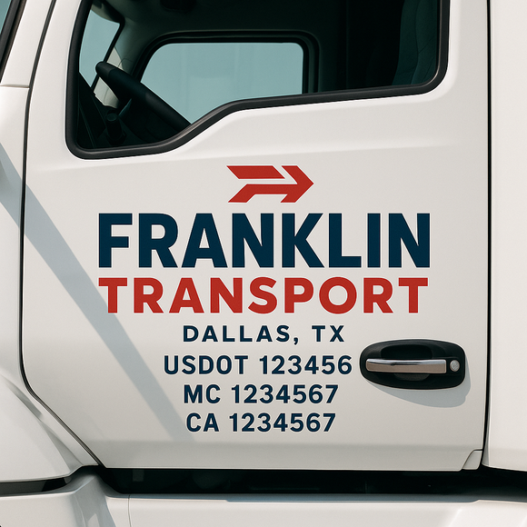 Custom Truck Door Decal Sticker Lettering Signs with US DOT, MC, CA, KYU VIN For Semi-Trucks, Work Trucks & Businesses