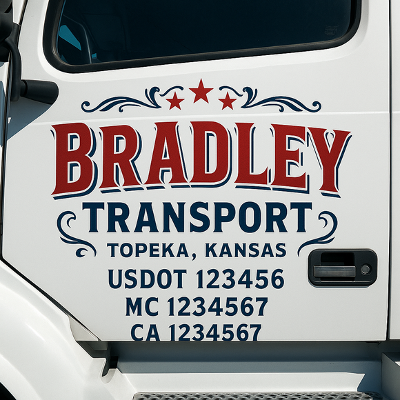 Custom Truck Door Decal Sticker Lettering Signs with US DOT, MC, CA, KYU VIN For Semi-Trucks, Work Trucks & Businesses