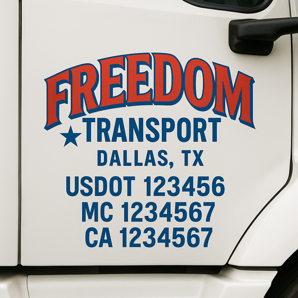 Custom Truck Door Decal Sticker Lettering Signs with US DOT, MC, CA, KYU VIN For Semi-Trucks, Work Trucks & Businesses