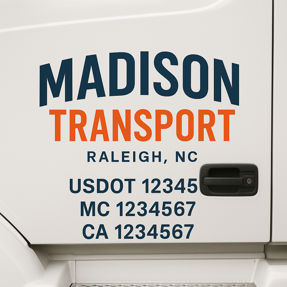 Custom Truck Door Decal Sticker Lettering Signs with US DOT, MC, CA, KYU VIN For Semi-Trucks, Work Trucks & Businesses