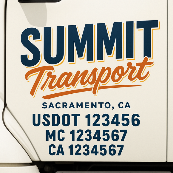 Custom Truck Door Decal Sticker Lettering Signs with US DOT, MC, CA, KYU VIN For Semi-Trucks, Work Trucks & Businesses