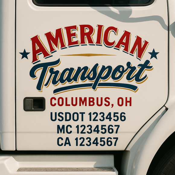 Custom Truck Door Decal Sticker Lettering Signs with US DOT, MC, CA, KYU VIN For Semi-Trucks, Work Trucks & Businesses