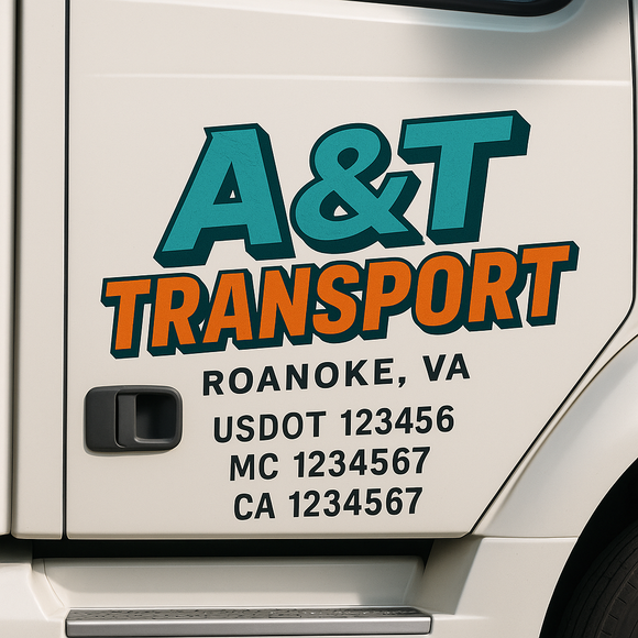 Custom Truck Door Decal Sticker Lettering Signs with US DOT, MC, CA, KYU VIN For Semi-Trucks, Work Trucks & Businesses