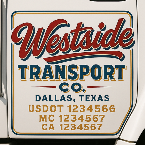Custom Truck Door Decal Sticker Lettering Signs with US DOT, MC, CA, KYU VIN For Semi-Trucks, Work Trucks & Businesses