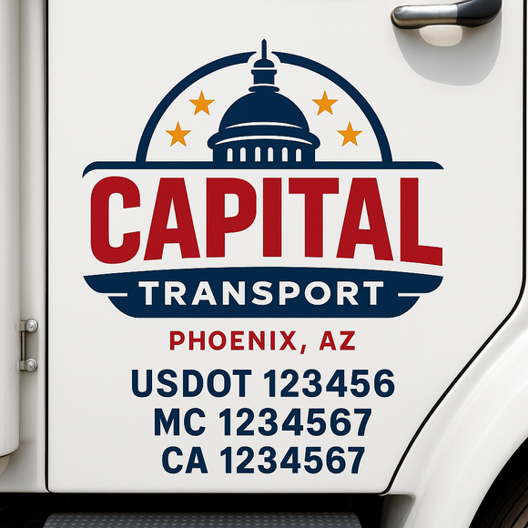 Custom Truck Door Decal Sticker Lettering Signs with US DOT, MC, CA, KYU VIN For Semi-Trucks, Work Trucks & Businesses
