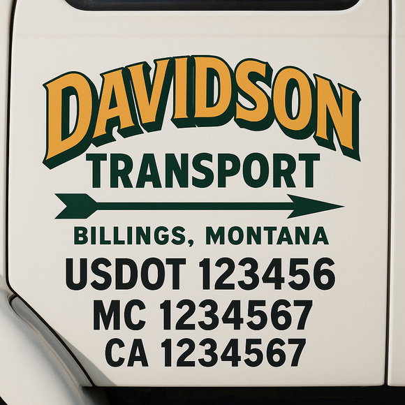 Custom Truck Door Decal Sticker Lettering Signs with US DOT, MC, CA, KYU VIN For Semi-Trucks, Work Trucks & Businesses