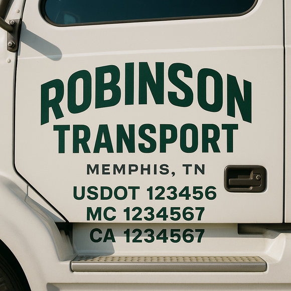 Custom Truck Door Decal Sticker Lettering Signs with US DOT, MC, CA, KYU VIN For Semi-Trucks, Work Trucks & Businesses