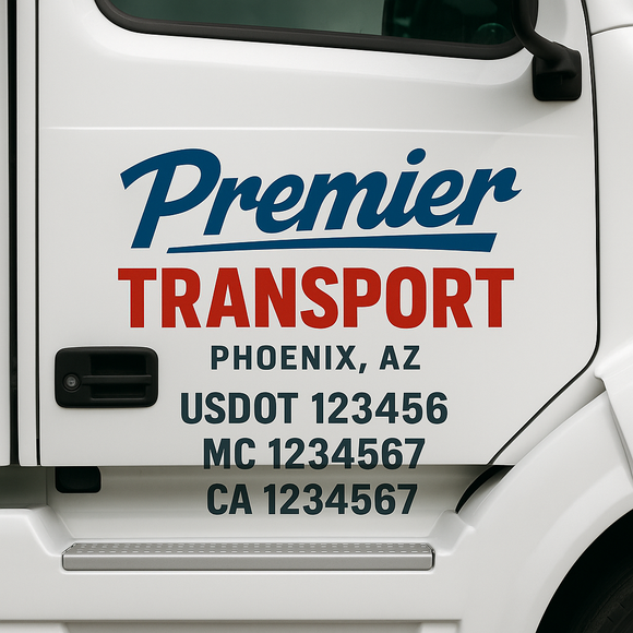 Custom Truck Door Decal Sticker Lettering Signs with US DOT, MC, CA, KYU VIN For Semi-Trucks, Work Trucks & Businesses