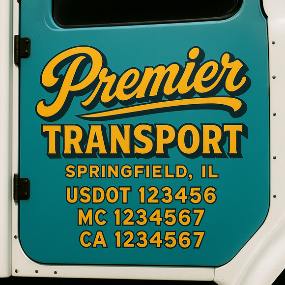 Custom Truck Door Decal Sticker Lettering Signs with US DOT, MC, CA, KYU VIN For Semi-Trucks, Work Trucks & Businesses