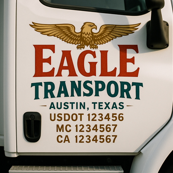 Custom Truck Door Decal Sticker Lettering Signs with US DOT, MC, CA, KYU VIN For Semi-Trucks, Work Trucks & Businesses