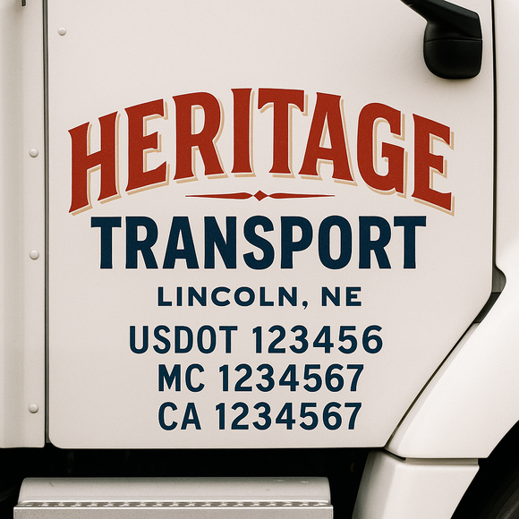 Custom Truck Door Decal Sticker Lettering Signs with US DOT, MC, CA, KYU VIN For Semi-Trucks, Work Trucks & Businesses