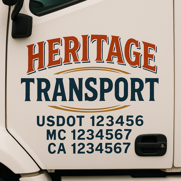 Custom Truck Door Decal Sticker Lettering Signs with US DOT, MC, CA, KYU VIN For Semi-Trucks, Work Trucks & Businesses