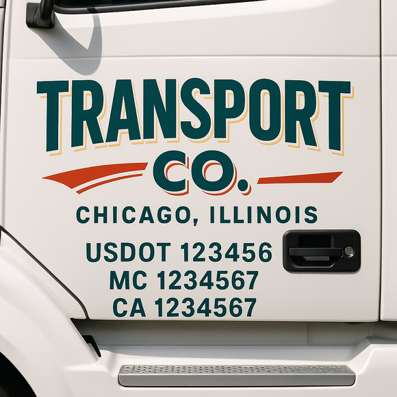 Custom Truck Door Decal Sticker Lettering Signs with US DOT, MC, CA, KYU VIN For Semi-Trucks, Work Trucks & Businesses