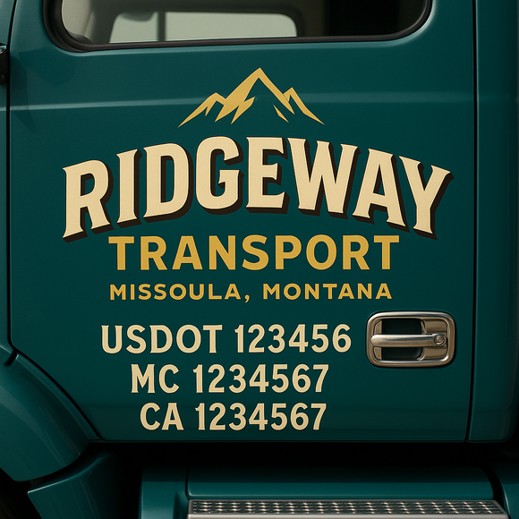Custom Truck Door Decal Sticker Lettering Signs with US DOT, MC, CA, KYU VIN For Semi-Trucks, Work Trucks & Businesses