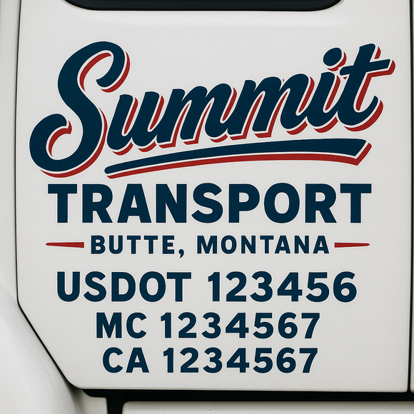 Custom Truck Door Decal Sticker Lettering Signs with US DOT, MC, CA, KYU VIN For Semi-Trucks, Work Trucks & Businesses