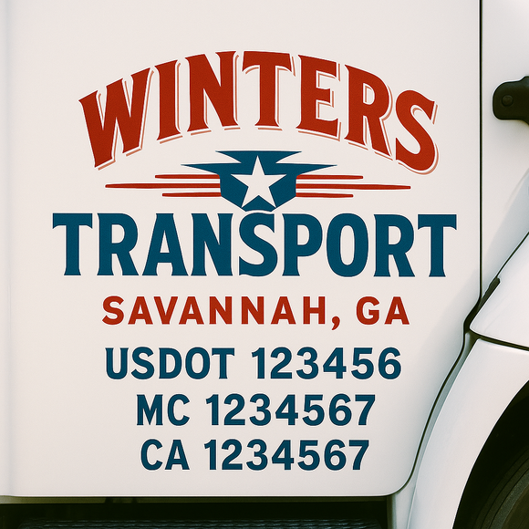 Custom Truck Door Decal Sticker Lettering Signs with US DOT, MC, CA, KYU VIN For Semi-Trucks, Work Trucks & Businesses