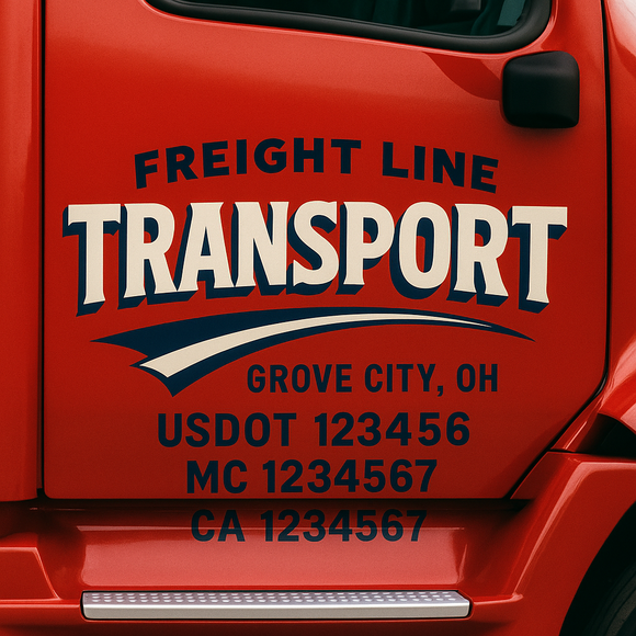 Custom Truck Door Decal Sticker Lettering Signs with US DOT, MC, CA, KYU VIN For Semi-Trucks, Work Trucks & Businesses