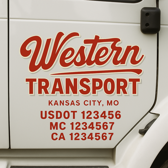 Custom Truck Door Decal Sticker Lettering Signs with US DOT, MC, CA, KYU VIN For Semi-Trucks, Work Trucks & Businesses