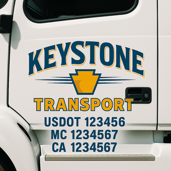 Custom Truck Door Decal Sticker Lettering Signs with US DOT, MC, CA, KYU VIN For Semi-Trucks, Work Trucks & Businesses