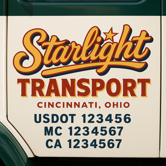 Custom Truck Door Decal Sticker Lettering Signs with US DOT, MC, CA, KYU VIN For Semi-Trucks, Work Trucks & Businesses