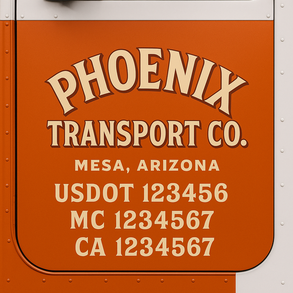 Custom Truck Door Decal Sticker Lettering Signs with US DOT, MC, CA, KYU VIN For Semi-Trucks, Work Trucks & Businesses