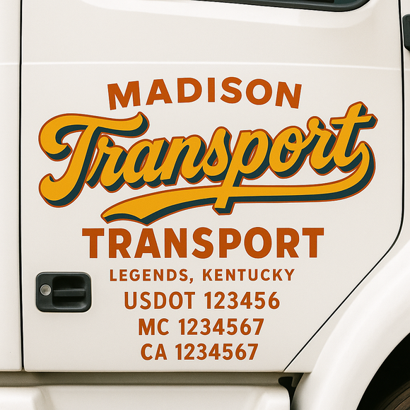 Custom Truck Door Decal Sticker Lettering Signs with US DOT, MC, CA, KYU VIN For Semi-Trucks, Work Trucks & Businesses