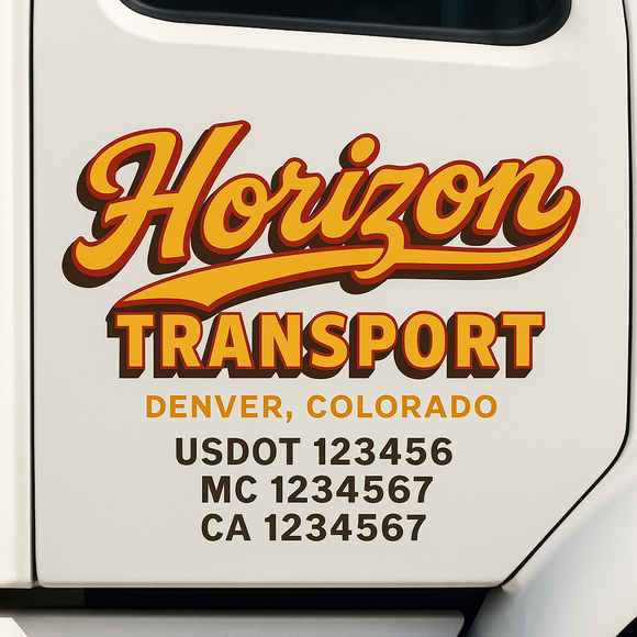 Custom Truck Door Decal Sticker Lettering Signs with US DOT, MC, CA, KYU VIN For Semi-Trucks, Work Trucks & Businesses