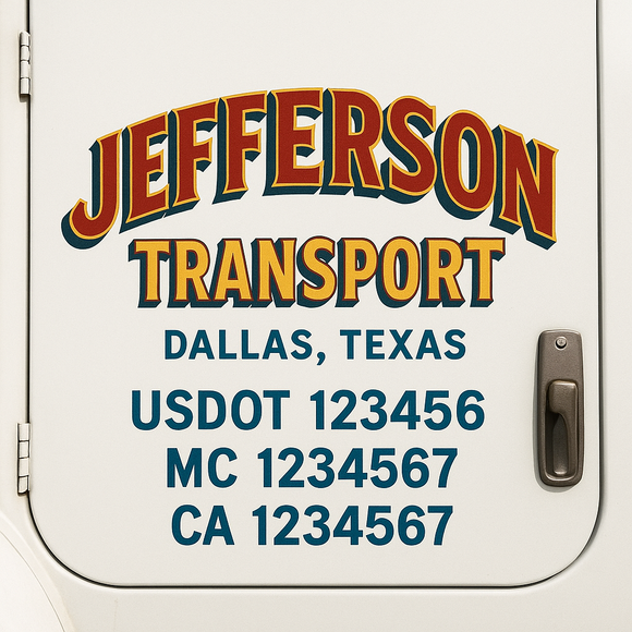 Custom Truck Door Decal Sticker Lettering Signs with US DOT, MC, CA, KYU VIN For Semi-Trucks, Work Trucks & Businesses