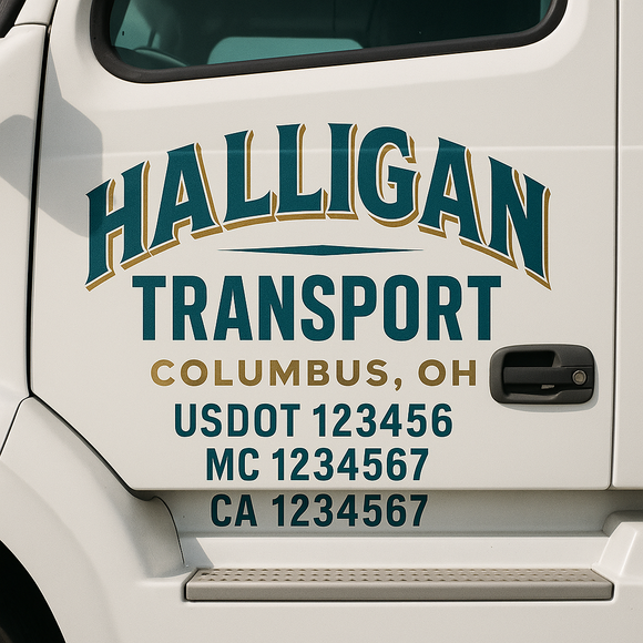 Custom Truck Door Decal Sticker Lettering Signs with US DOT, MC, CA, KYU VIN For Semi-Trucks, Work Trucks & Businesses