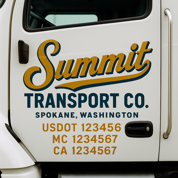 Custom Truck Door Decal Sticker Lettering Signs with US DOT, MC, CA, KYU VIN For Semi-Trucks, Work Trucks & Businesses