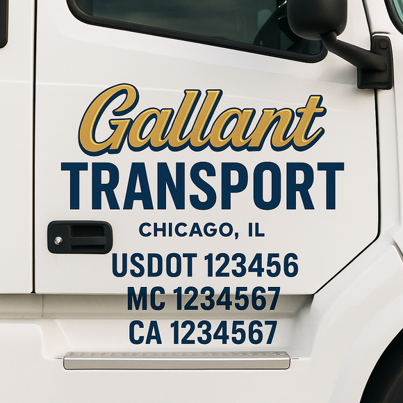 Custom Truck Door Decal Sticker Lettering Signs with US DOT, MC, CA, KYU VIN For Semi-Trucks, Work Trucks & Businesses