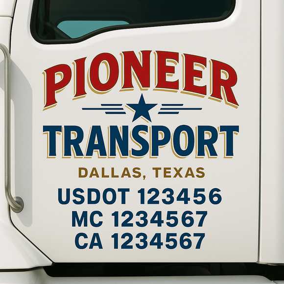 Custom Truck Door Decal Sticker Lettering Signs with US DOT, MC, CA, KYU VIN For Semi-Trucks, Work Trucks & Businesses