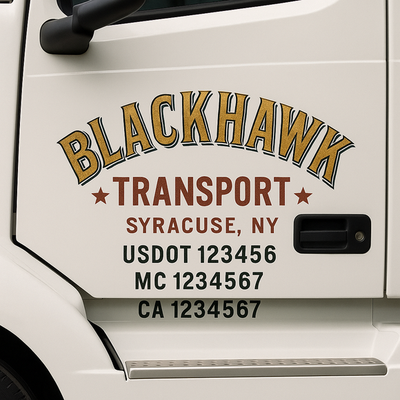 Custom Truck Door Decal Sticker Lettering Signs with US DOT, MC, CA, KYU VIN For Semi-Trucks, Work Trucks & Businesses