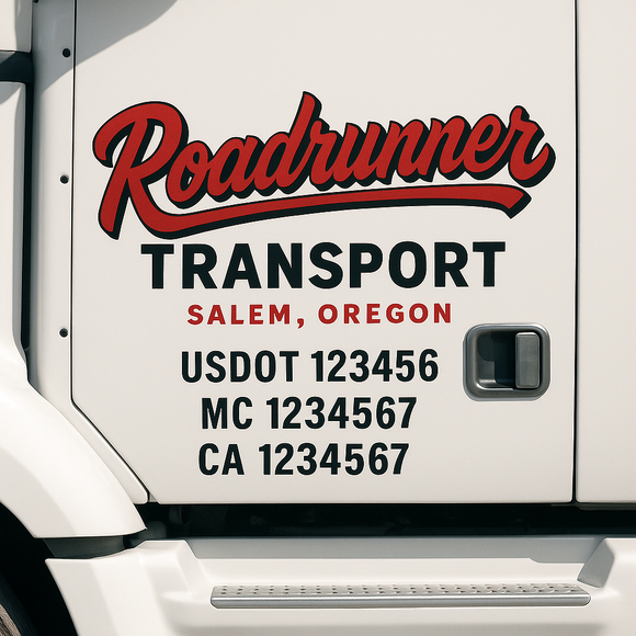 Custom Truck Door Decal Sticker Lettering Signs with US DOT, MC, CA, KYU VIN For Semi-Trucks, Work Trucks & Businesses