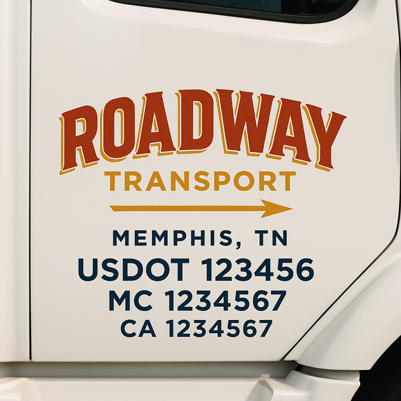 Custom Truck Door Decal Sticker Lettering Signs with US DOT, MC, CA, KYU VIN For Semi-Trucks, Work Trucks & Businesses