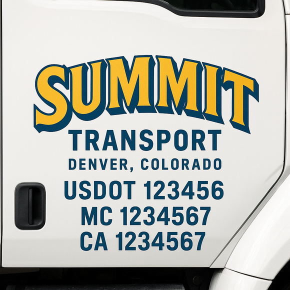 Custom Truck Door Decal Sticker Lettering Signs with US DOT, MC, CA, KYU VIN For Semi-Trucks, Work Trucks & Businesses