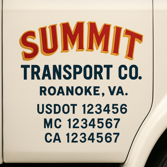 Custom Truck Door Decal Sticker Lettering Signs with US DOT, MC, CA, KYU VIN For Semi-Trucks, Work Trucks & Businesses