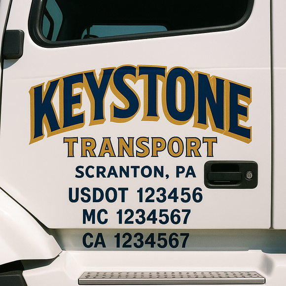 Custom Truck Door Decal Sticker Lettering Signs with US DOT, MC, CA, KYU VIN For Semi-Trucks, Work Trucks & Businesses
