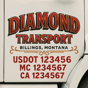 Custom Truck Door Decal Sticker Lettering Signs with US DOT, MC, CA, KYU VIN For Semi-Trucks, Work Trucks & Businesses