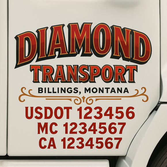 Custom Truck Door Decal Sticker Lettering Signs with US DOT, MC, CA, KYU VIN For Semi-Trucks, Work Trucks & Businesses
