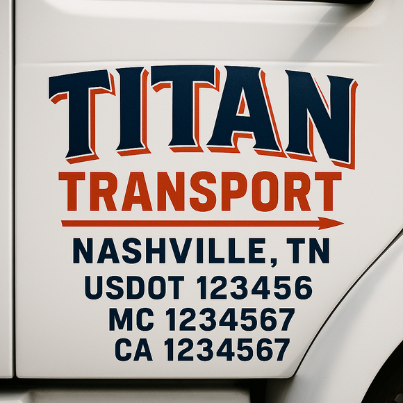 Custom Truck Door Decal Sticker Lettering Signs with US DOT, MC, CA, KYU VIN For Semi-Trucks, Work Trucks & Businesses