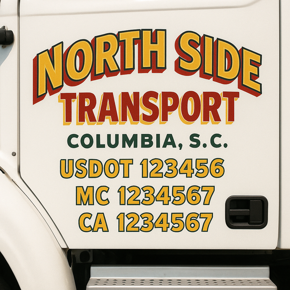 Custom Truck Door Decal Sticker Lettering Signs with US DOT, MC, CA, KYU VIN For Semi-Trucks, Work Trucks & Businesses