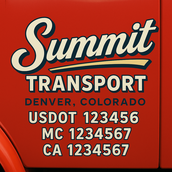 Custom Truck Door Decal Sticker Lettering Signs with US DOT, MC, CA, KYU VIN For Semi-Trucks, Work Trucks & Businesses