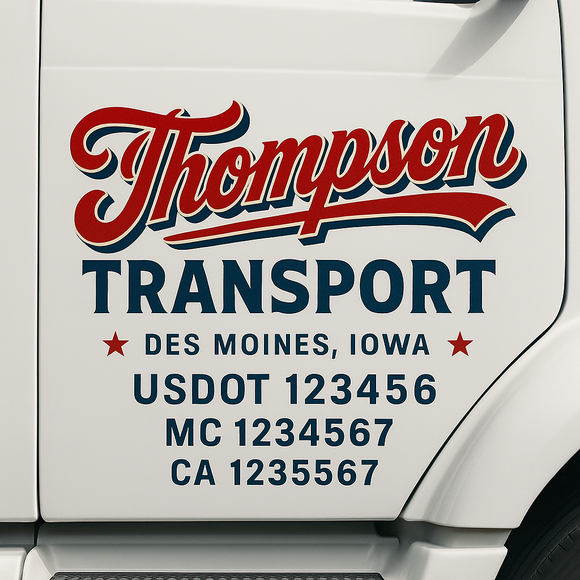 Custom Truck Door Decal Sticker Lettering Signs with US DOT, MC, CA, KYU VIN For Semi-Trucks, Work Trucks & Businesses