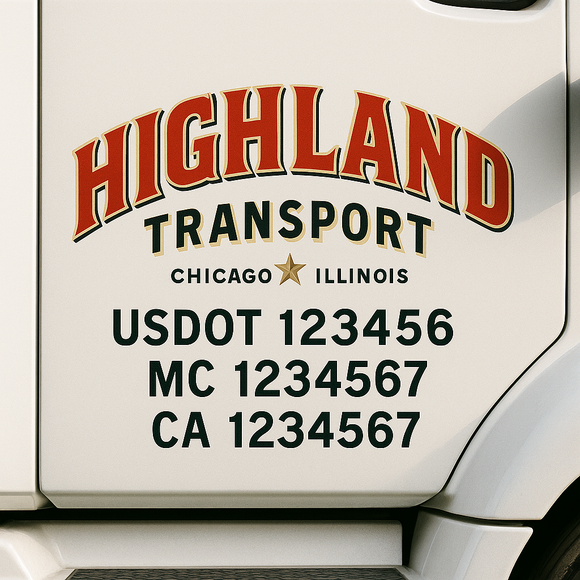 Custom Truck Door Decal Sticker Lettering Signs with US DOT, MC, CA, KYU VIN For Semi-Trucks, Work Trucks & Businesses
