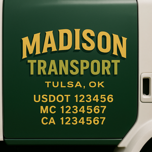 Custom Truck Door Decal Sticker Lettering Signs with US DOT, MC, CA, KYU VIN For Semi-Trucks, Work Trucks & Businesses