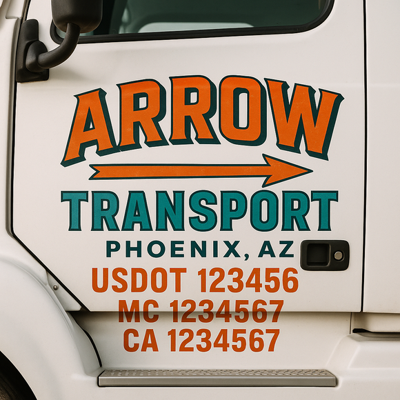 Custom Truck Door Decal Sticker Lettering Signs with US DOT, MC, CA, KYU VIN For Semi-Trucks, Work Trucks & Businesses